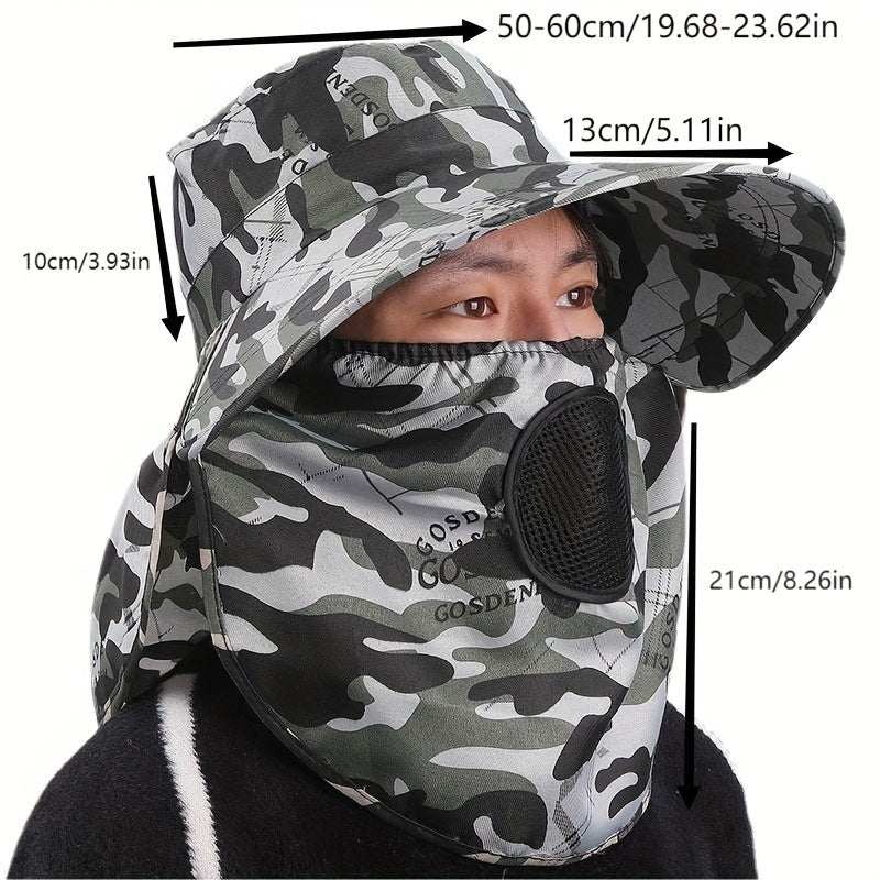 Unisex Windproof Breathable UV Sun Hat with Face Cover for Fishing
