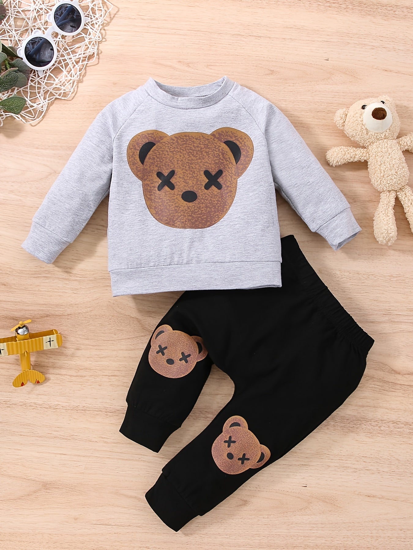 Bear Pattern Baby Boy's 2pcs Sweatshirt & Sweatpants Set - Toddler Kids Clothes