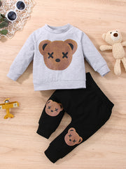Bear Pattern Baby Boy's 2pcs Sweatshirt & Sweatpants Set - Toddler Kids Clothes