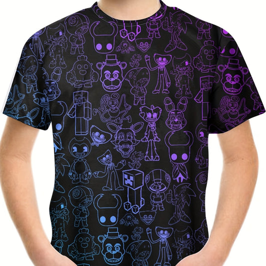 Anime Cartoon World Print T-shirt for Kids