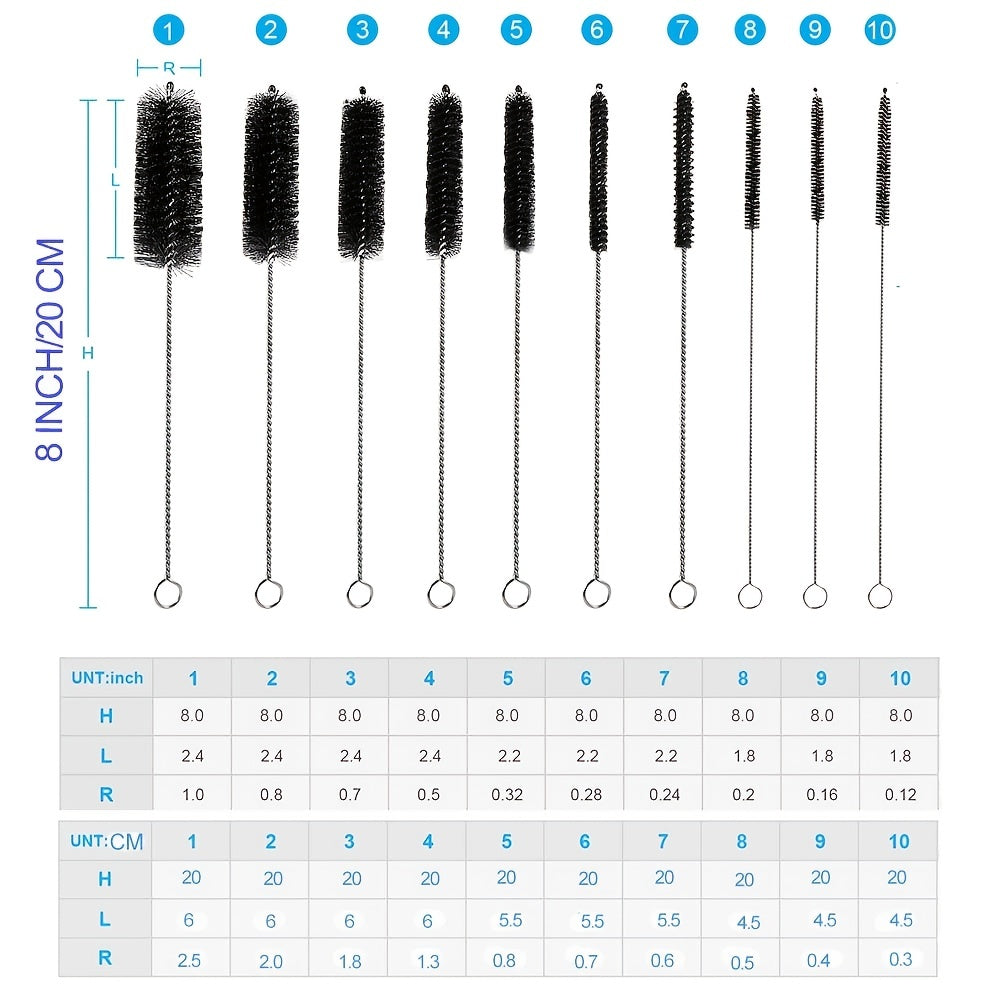 10pcs Bottle Cleaning Brushes Nylon Tube Brush Set with Hook