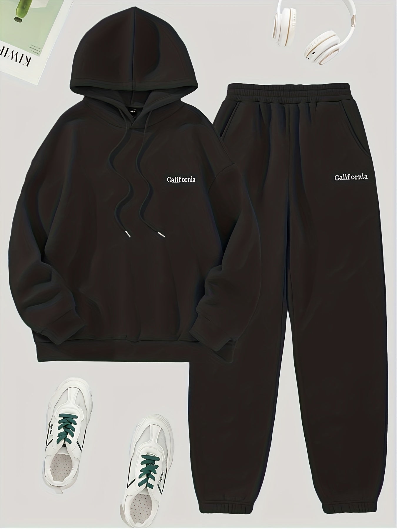 Women's Letter Print Hooded Sweatshirt & Jogger Sweatpants Set