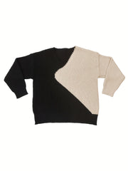 Women's Plus Size Colorblock V-Neck Knit Sweater