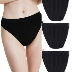 3pcs Solid Briefs Comfy & Breathable Panties Women's Lingerie