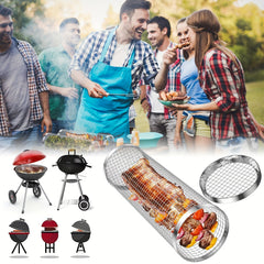 Portable Rolling BBQ Basket for Veggies Fries Seafood Meat