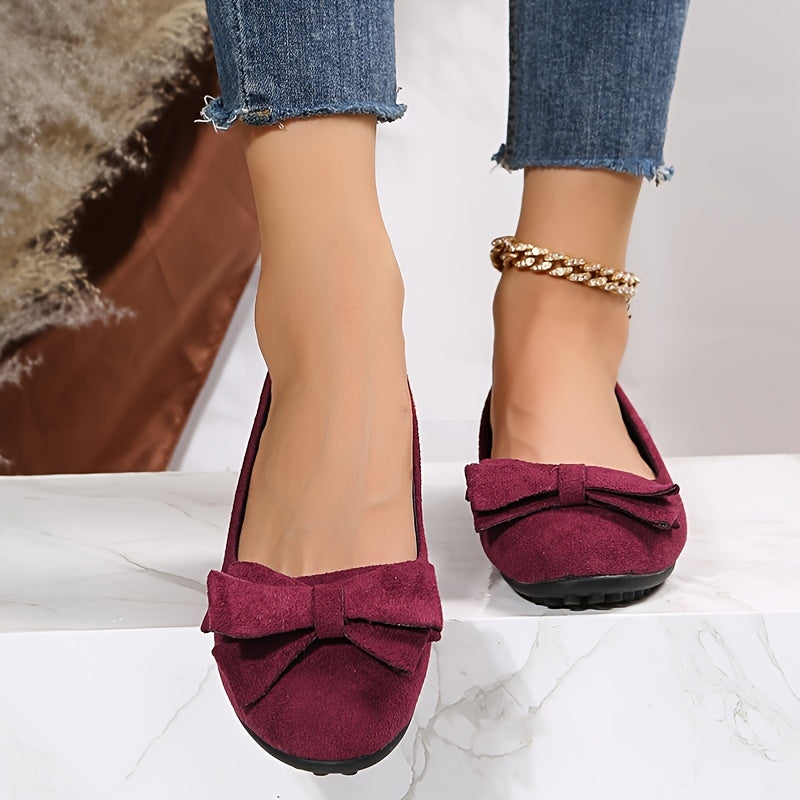 Women's Bowknot Slip On Flat Shoes Soft Sole Non-slip Casual Micro Suede Shoes