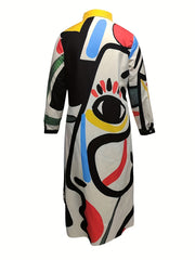 Abstract Figure Print Maxi Shirt Dress