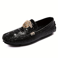 Men's Crocodile Print Loafers with Metallic Decor Anti-skid Sole