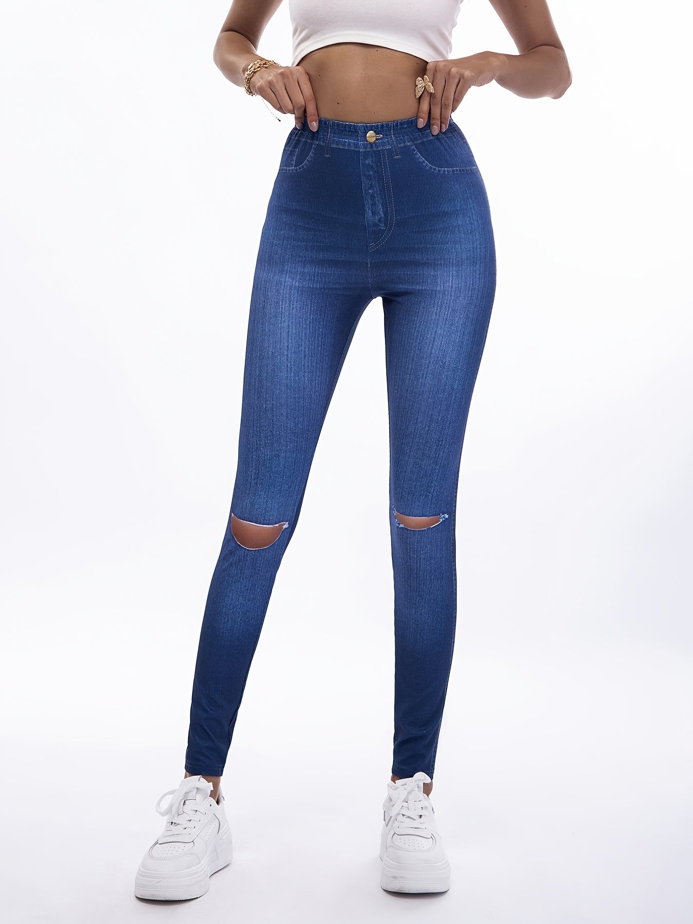 Denim Print Skinny Stretchy Leggings High Waist Yoga Leggings