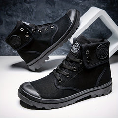 Men's Casual Solid Work Boots Lace Up Round Toe Non Slip Outdoor Comfortable