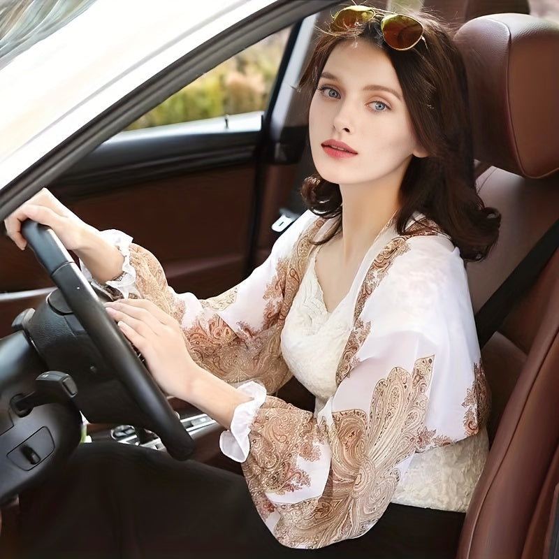 Paisley Print Chiffon Shawl Sunscreen Cape UV Protection Wrap