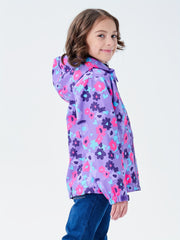 Girls Flower Graphic Hooded Jacket Zip Up Lightweight Windbreaker