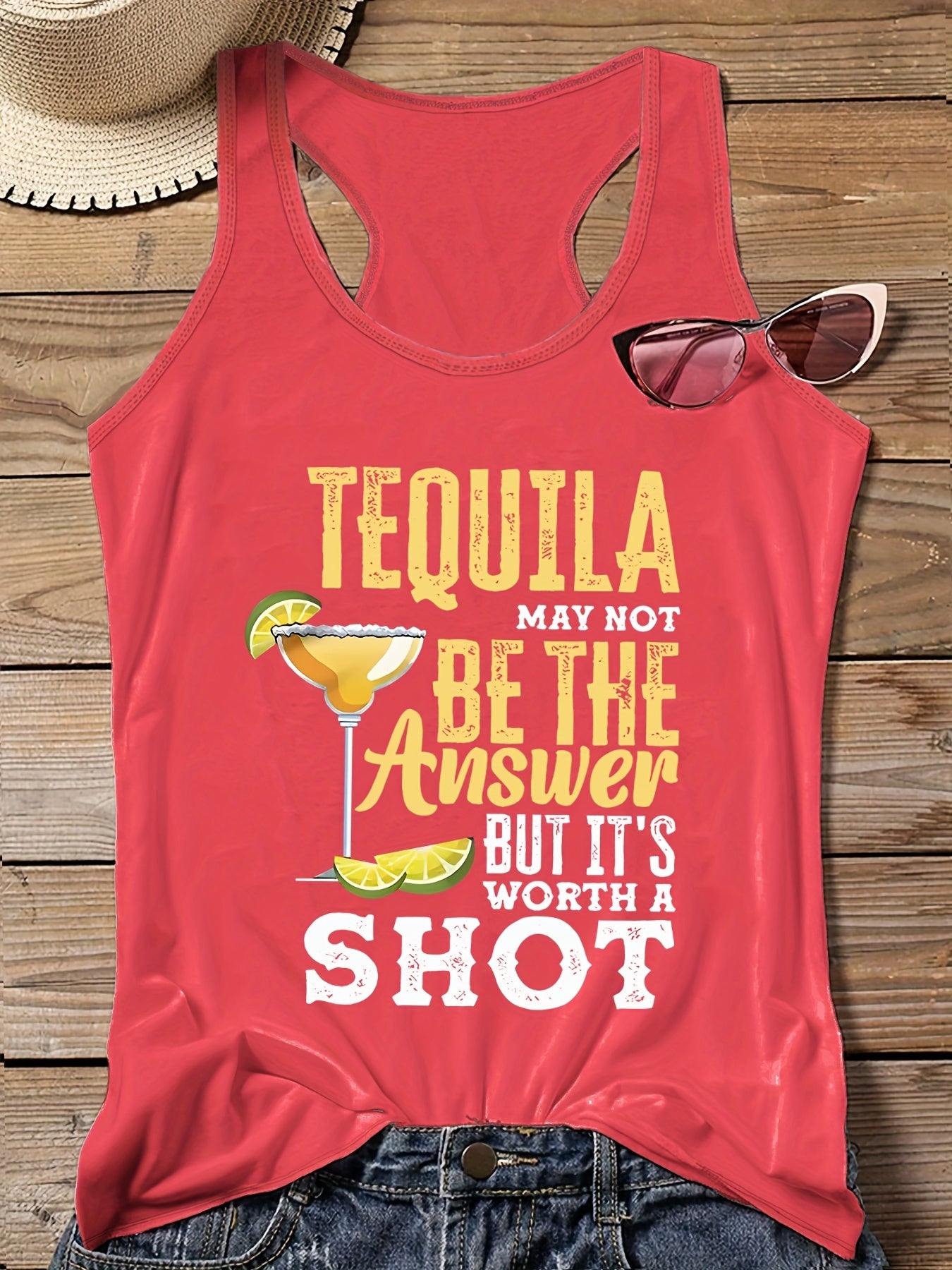 Casual Vest Top Women's Plus Graphic Slogan Print Round Neck