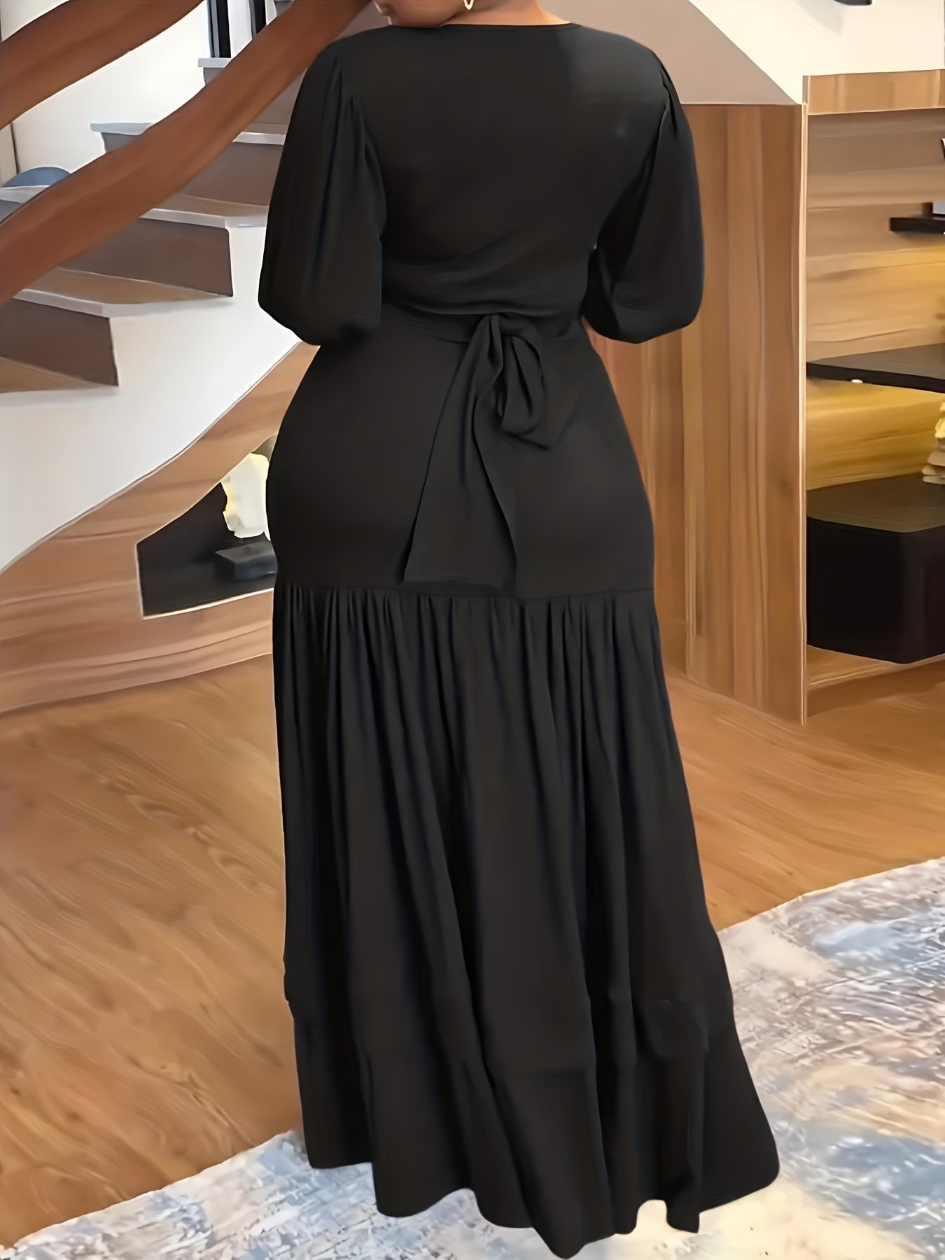Solid Lantern Sleeve Crop Top & Maxi Skirt Outfits Two Piece Set