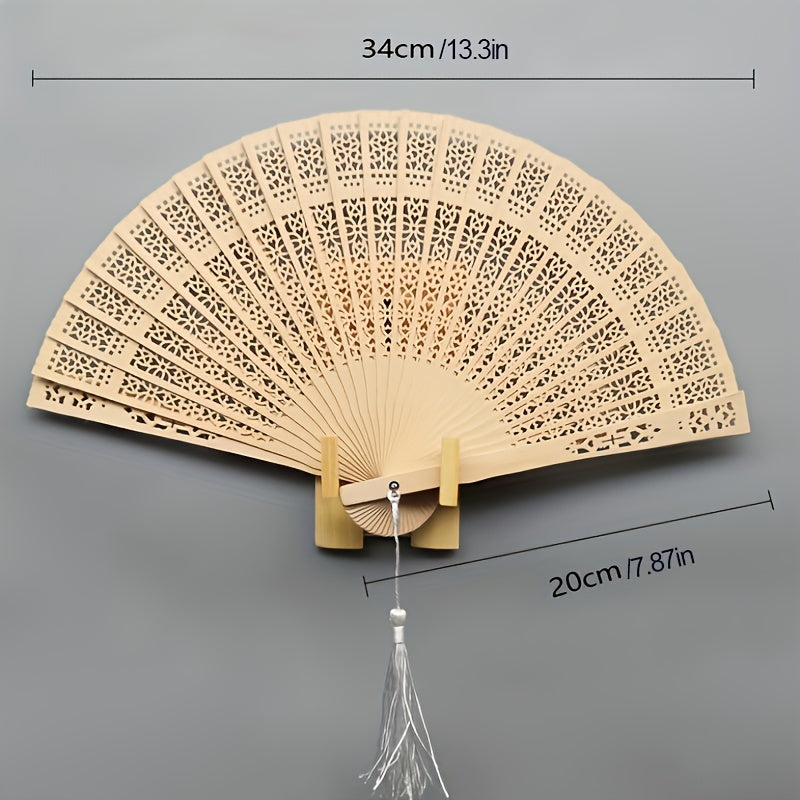 32 cm Sandalwood Fan Sunflower Hollow Pattern Folding Fan Wedding Gift