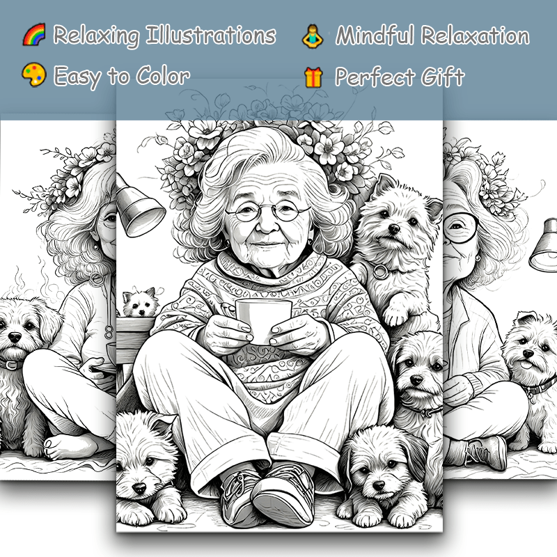 Whimsical Grandma & Dog Adult Coloring Book - Perfect Christmas Gift