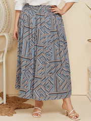 Geometric Print High Waist Maxi Skirt Women's Plus Loose Fit Casual Maxi Skirt