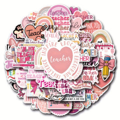 55pcs Pink Teacher Cartoon Stickers Set Vinyl Decals for Phones Laptops Water Bo