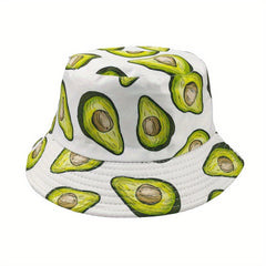 Avocado Print Reversible Bucket Hat Fruit Pattern Fisherman Cap Sunscreen Basin