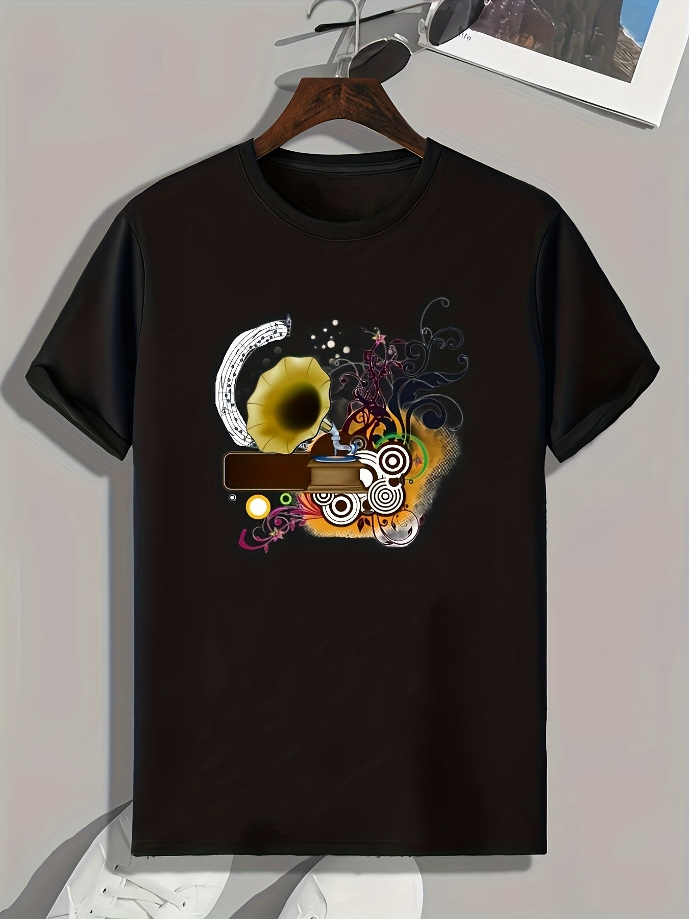 Music Print Men's Sports T-Shirt for Fitness Activities