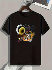 Music Print Men's Sports T-Shirt for Fitness Activities