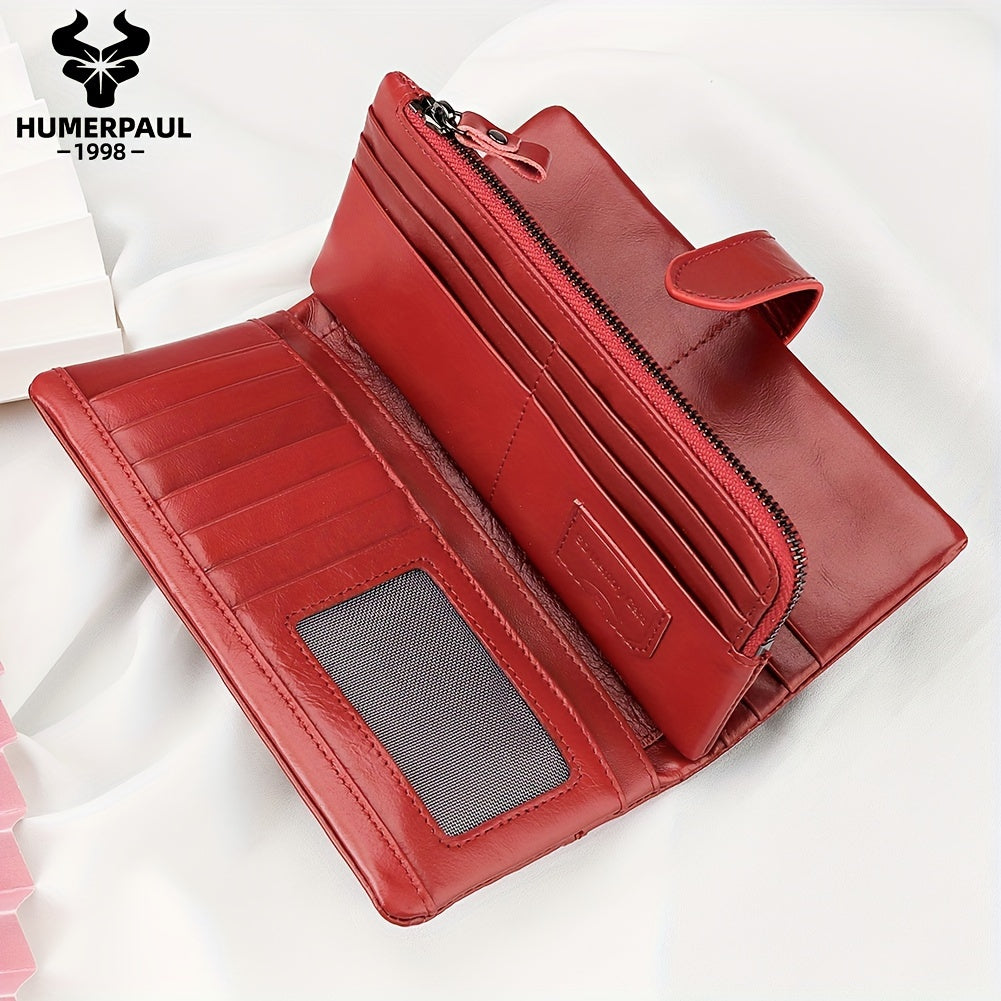 HUMERPAUL RFID Blocking Leather Women's Wallet Red Trifold