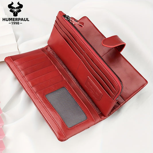 HUMERPAUL RFID Blocking Leather Women's Wallet Red Trifold