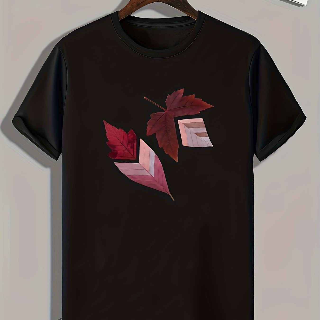 Leaf Pattern Print Men's Sports T-shirt Graphic Tee