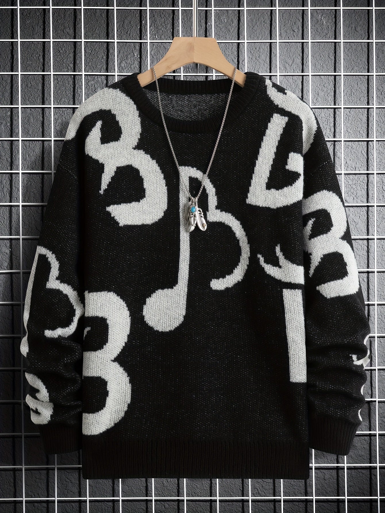 Men's Music Notes Pattern Casual Sweater