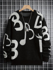Men's Music Notes Pattern Casual Sweater