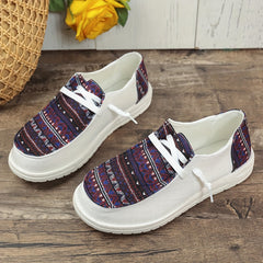 Women's Square Pattern Skateboard Shoes Lace-up Canvas Sneakers