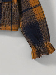 Plaid Shirt For Girls Button Down Collared Jacket