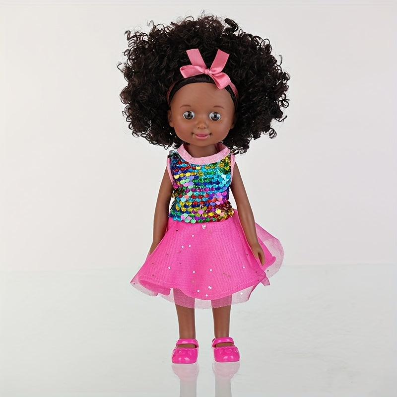 10 Inch Afro Silicone Doll with Skin Interchangeable Outfits & Hairbands