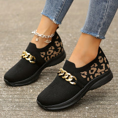 Women's Slip-On Road Running Shoes, Chain Decor, Breathable Mesh