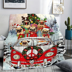 Christmas Puppy Driving Print Blanket for Home & Outdoor Use
