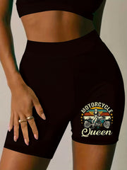 Number Print High Rise Biker Shorts