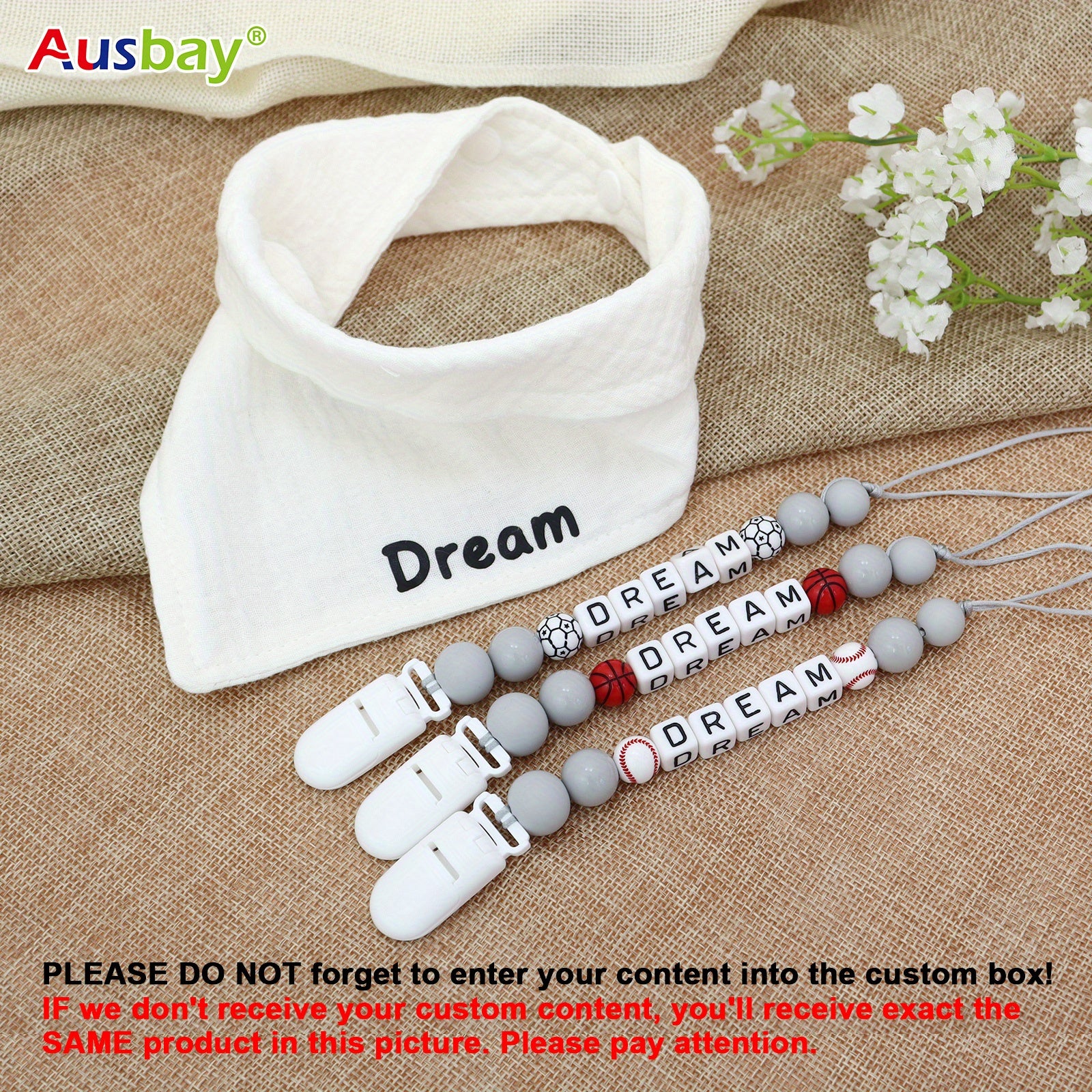 Custom Baby Gift Set Pacifier Clip & Bib
