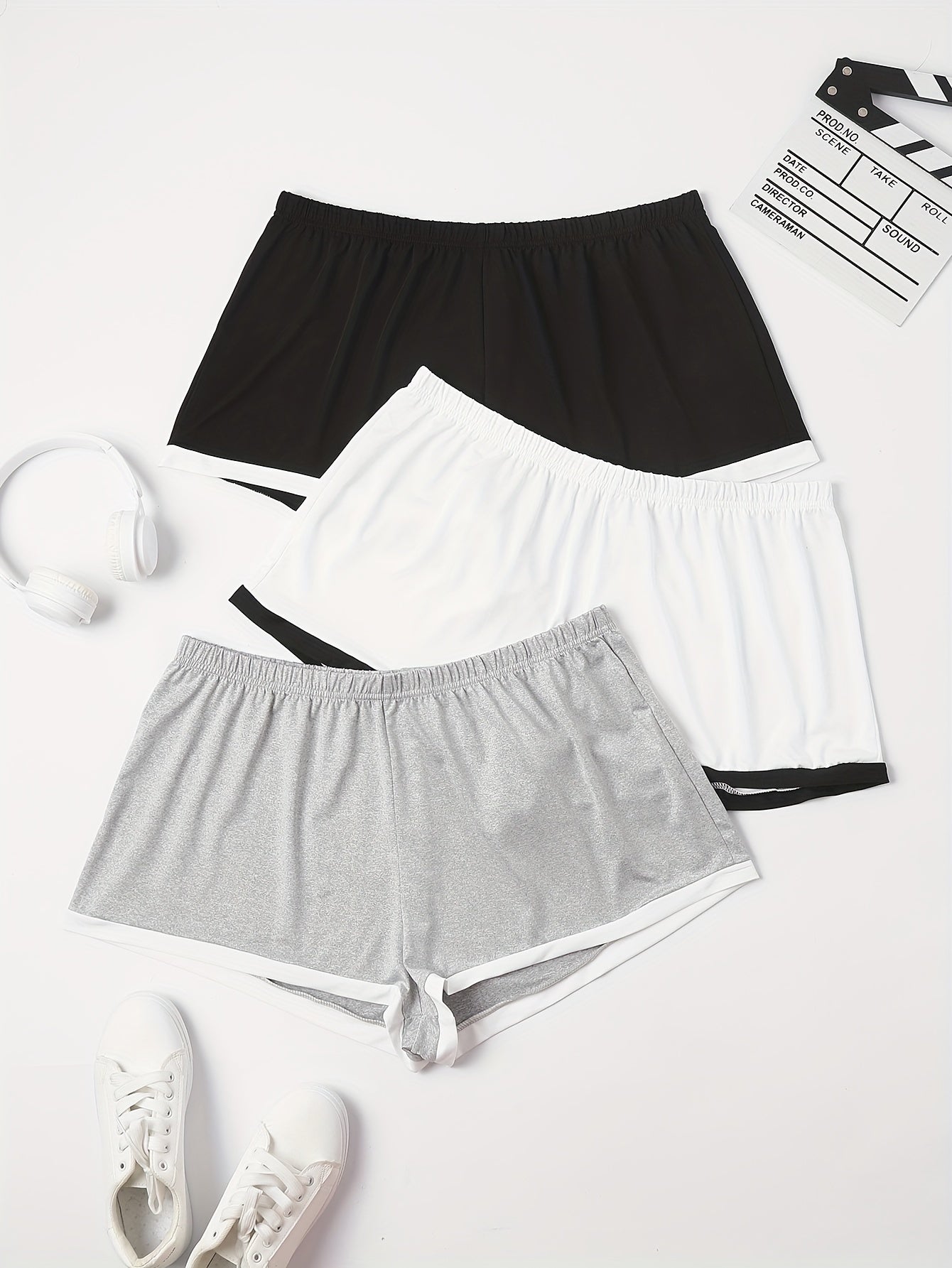 3 Pack Plus Size Colorblock Wide Leg Pajama Shorts Set