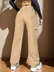 High Waist Cargo Jeans with Side Flap Pocket