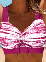 Retro Bikini Set Tie Dye Ruched Crisscross Back