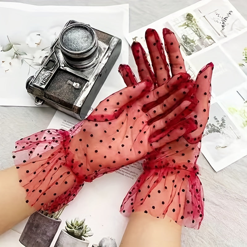 Polka Dot Lace Gloves Short Transparent Gloves for Party Prom Wedding