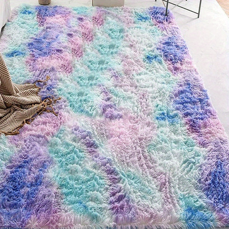 Square Tie dyed Wool Fluffy Carpet for Bedroom and Living Room