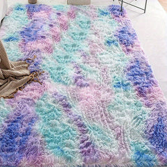 Square Tie dyed Wool Fluffy Carpet for Bedroom and Living Room
