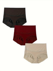 3 Pack Plus Size Panties Set Women's Plus Contrast Lace Trim Wide Waistband