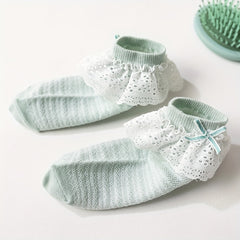 6 Pairs Girls Lace Brim Crew Socks for Summer Kids