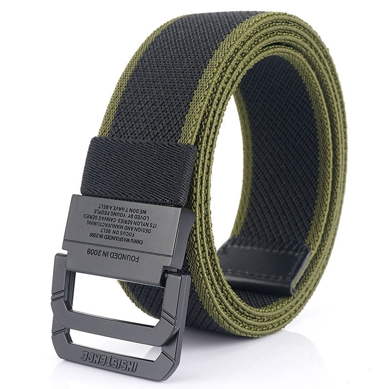 Men's Double Ring Buckle Nylon Elastic Belt Outdoor Casual Tactical Durable Belt