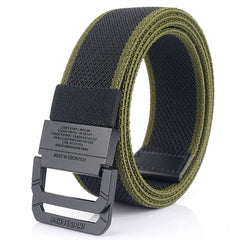 Men's Double Ring Buckle Nylon Elastic Belt Outdoor Casual Tactical Durable Belt
