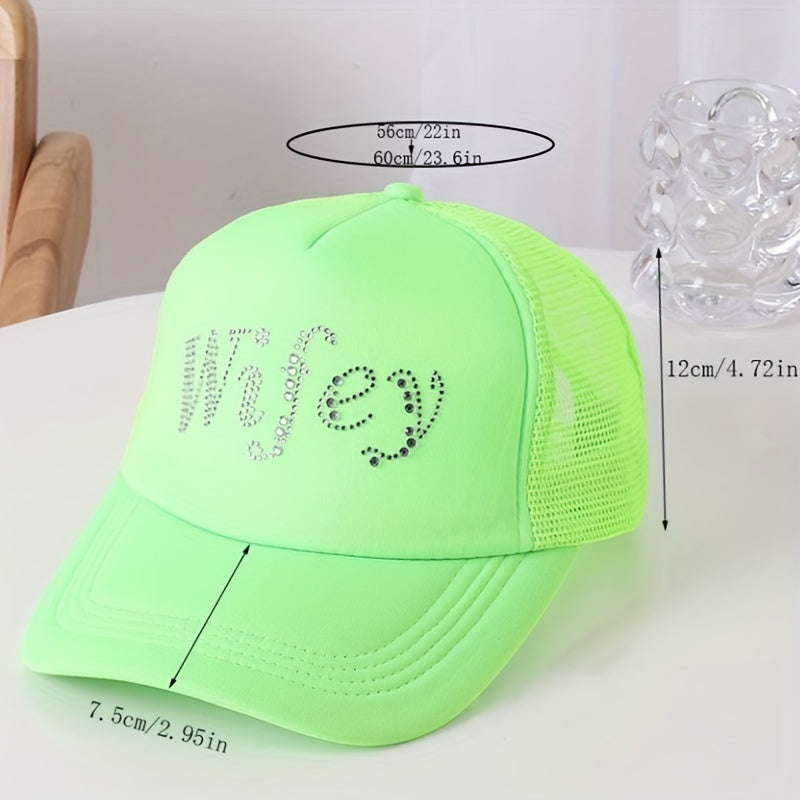 Rhinestone Wifey Y2K Trucker Hat Candy Mesh Baseball Cap