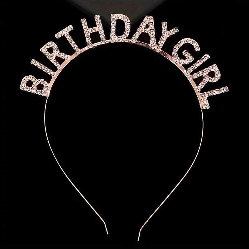 Birthday Girl Headband Metal Rhinestones Hair Hoop Party Decor