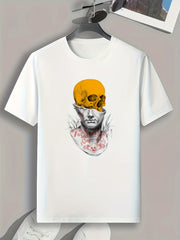 Skull Statue Print Men's Graphic Tee for Summer